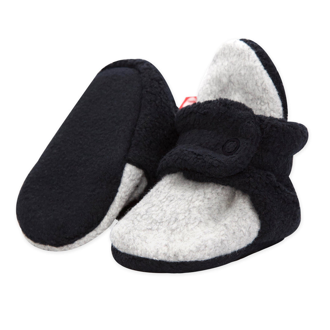 Zutano baby Bootie Double Cozie Fleece Gripper Baby Bootie - Black/Heather Gray