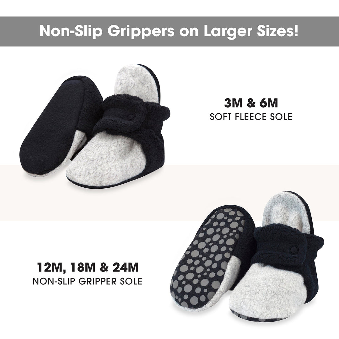 Zutano baby Bootie Double Cozie Fleece Gripper Baby Bootie - Black/Heather Gray