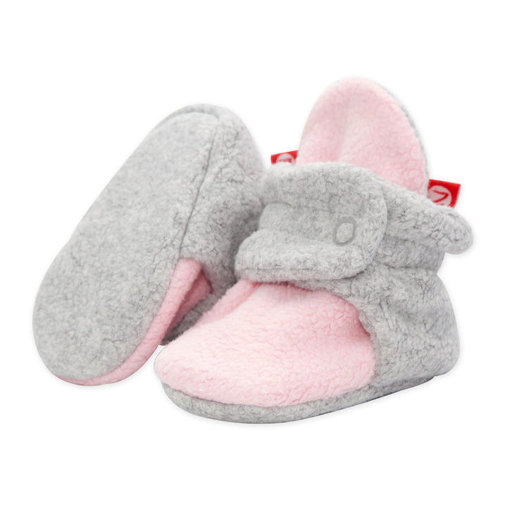 Zutano baby Bootie Double Cozie Fleece Gripper Baby Bootie - Baby Pink/Heather Gray
