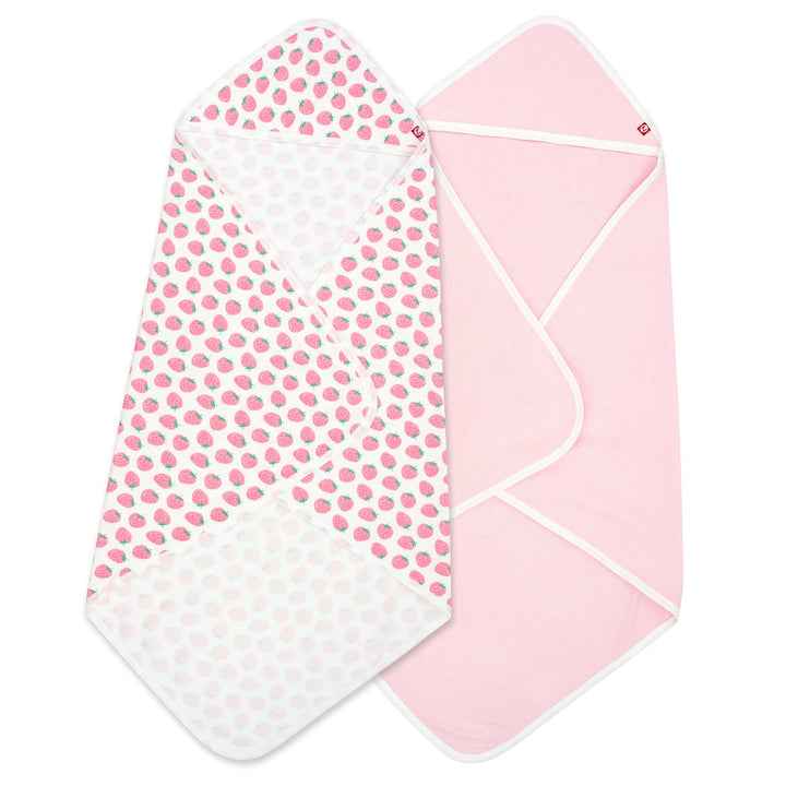 Zutano baby Hooded Towel Strawberries Organic Cotton Knit Terry Hooded Towel 2 Pack - Pink Multi