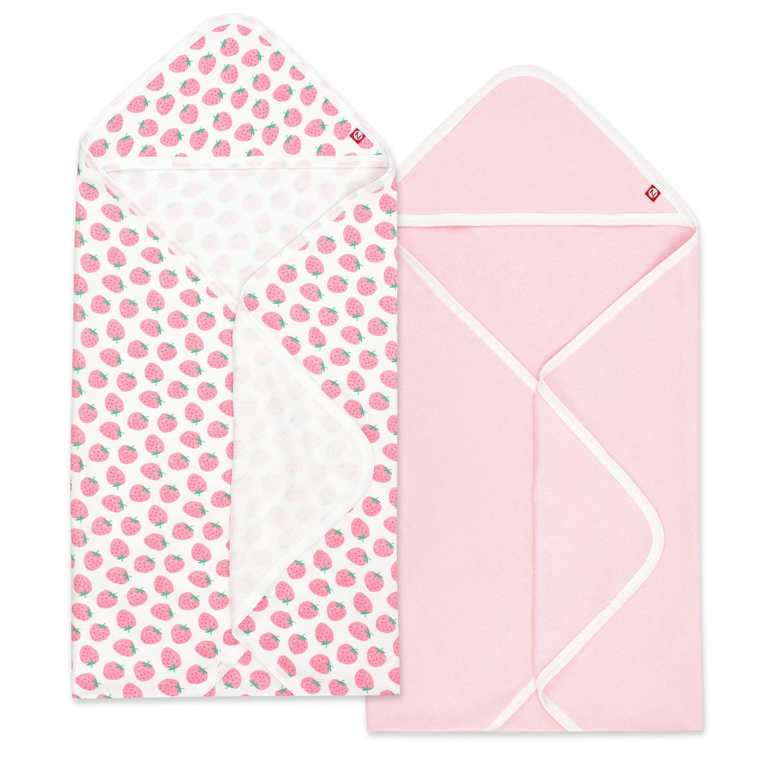 Zutano baby Hooded Towel Strawberries Organic Cotton Knit Terry Hooded Towel 2 Pack - Pink Multi