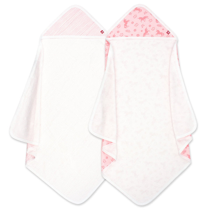 Zutano baby Hooded Towel Unicorns Organic Cotton Knit Terry Hooded Towel 2 Pack - Pink Multi