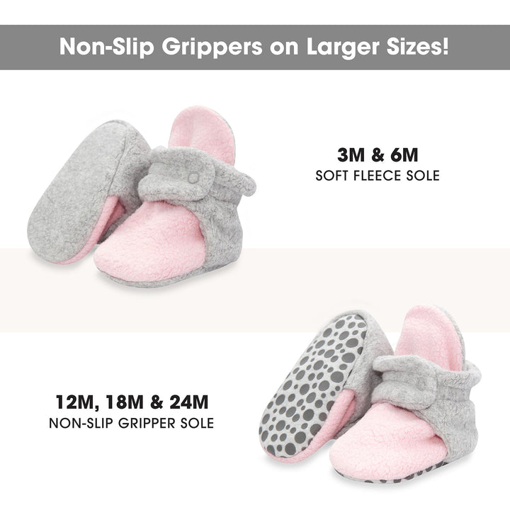 Zutano baby Bootie Double Cozie Fleece Gripper Baby Bootie - Baby Pink/Heather Gray
