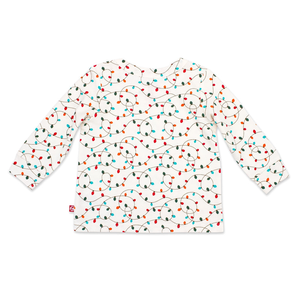 Zutano crewneck baby top with a multicolor geometric pattern.
