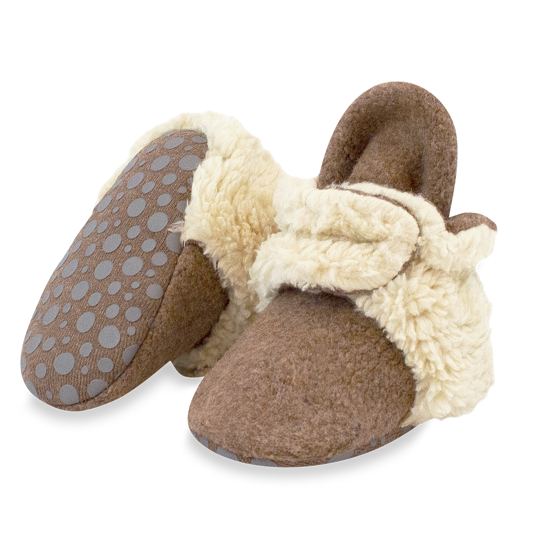 Zutano baby Bootie Cozie Furry Gripper Baby Booties - Heather Mocha