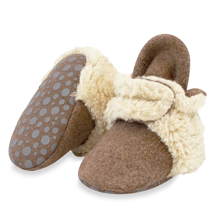 Zutano baby Bootie Cozie Furry Gripper Baby Booties - Heather Mocha