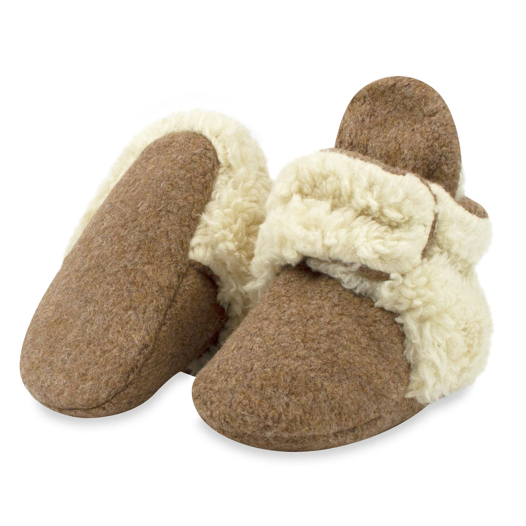 Zutano baby Bootie Cozie Furry Gripper Baby Booties - Heather Mocha