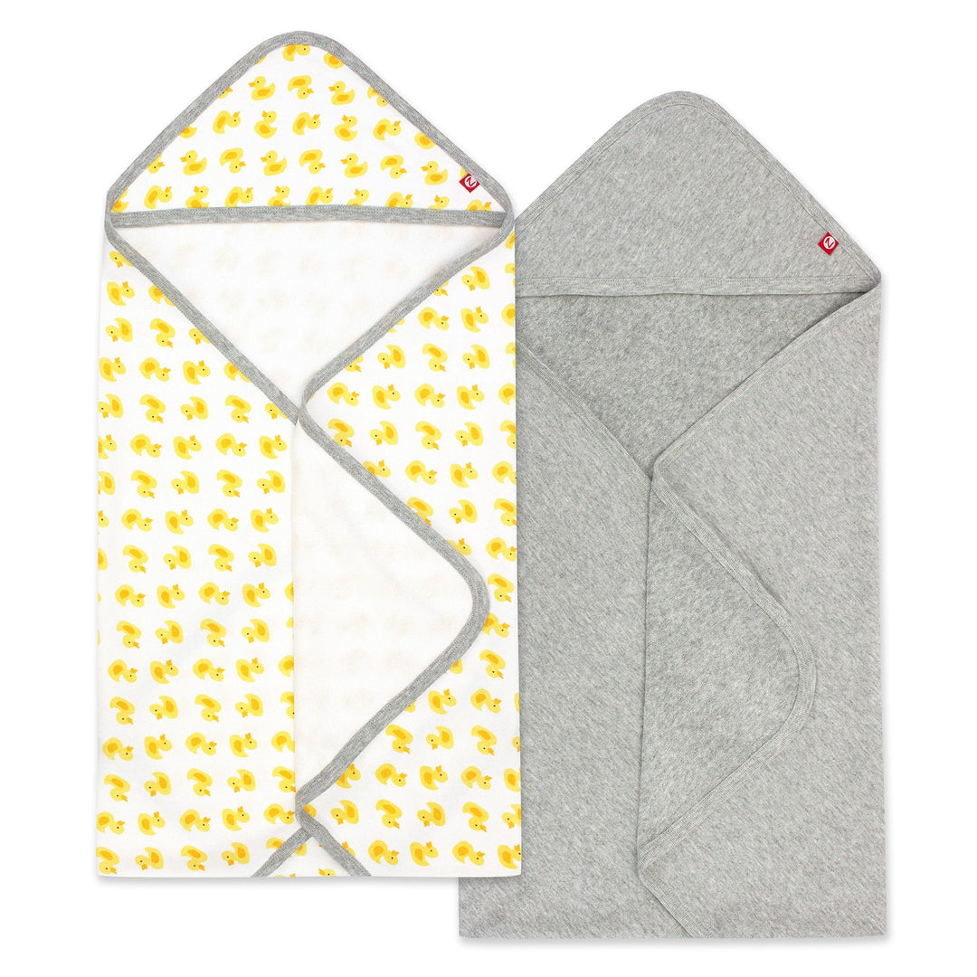 Zutano baby Hooded Towel Ducks Organic Cotton Knit Terry Hooded Towel 2 Pack - Yellow Multi