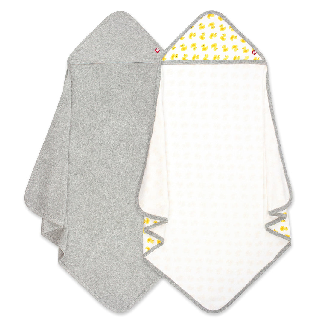 Zutano baby Hooded Towel Ducks Organic Cotton Knit Terry Hooded Towel 2 Pack - Yellow Multi