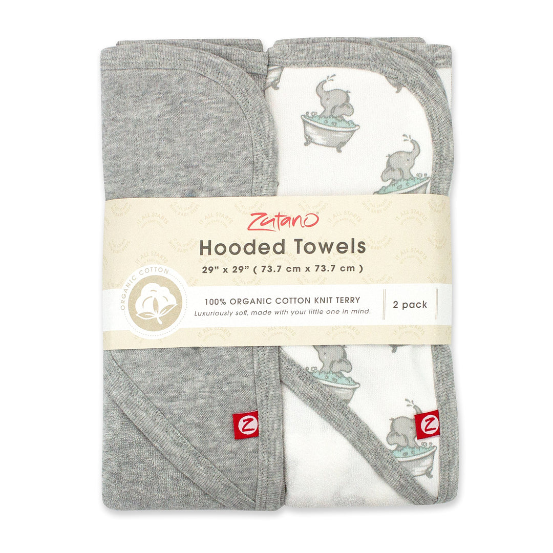 Zutano baby Hooded Towel Elephants Organic Cotton Knit Terry Hooded Towel 2 Pack - Gray Multi