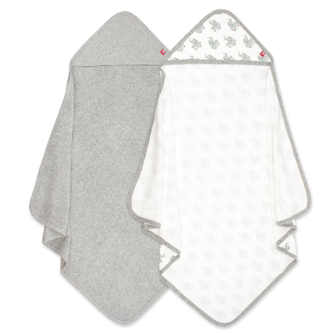 Zutano baby Hooded Towel Elephants Organic Cotton Knit Terry Hooded Towel 2 Pack - Gray Multi