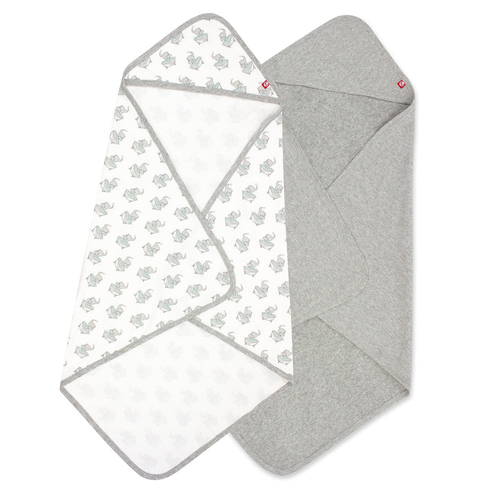 Zutano baby Hooded Towel Elephants Organic Cotton Knit Terry Hooded Towel 2 Pack - Gray Multi
