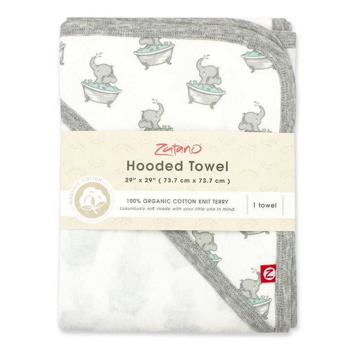 Zutano baby Hooded Towel Elephants Organic Cotton Knit Terry Hooded Towel - Gray