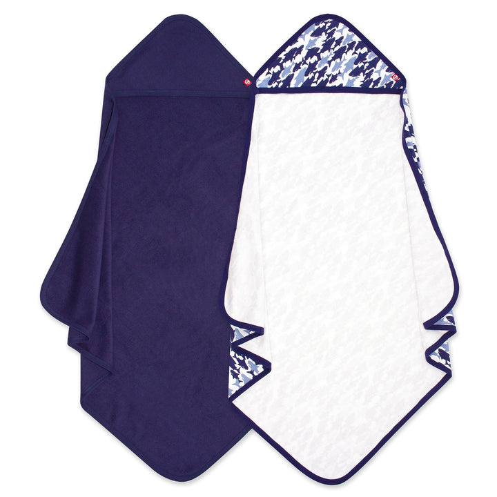 Zutano baby Hooded Towel Sharks Organic Cotton Knit Terry Hooded Towel 2 Pack - Navy Multi