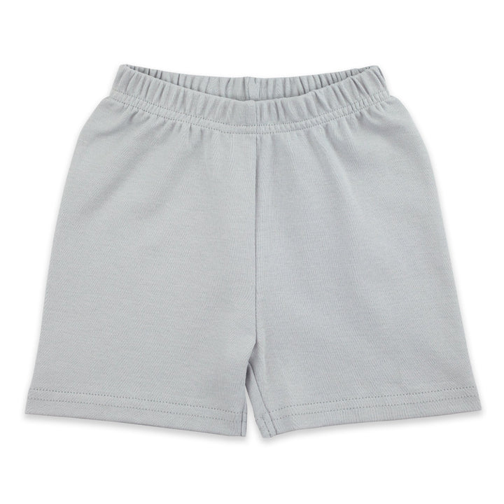 Light gray organic cotton baby shorts with an elastic waistband
