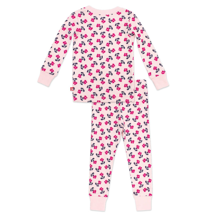 two-piece pajama set for children with a tulip print made with organic cotton.