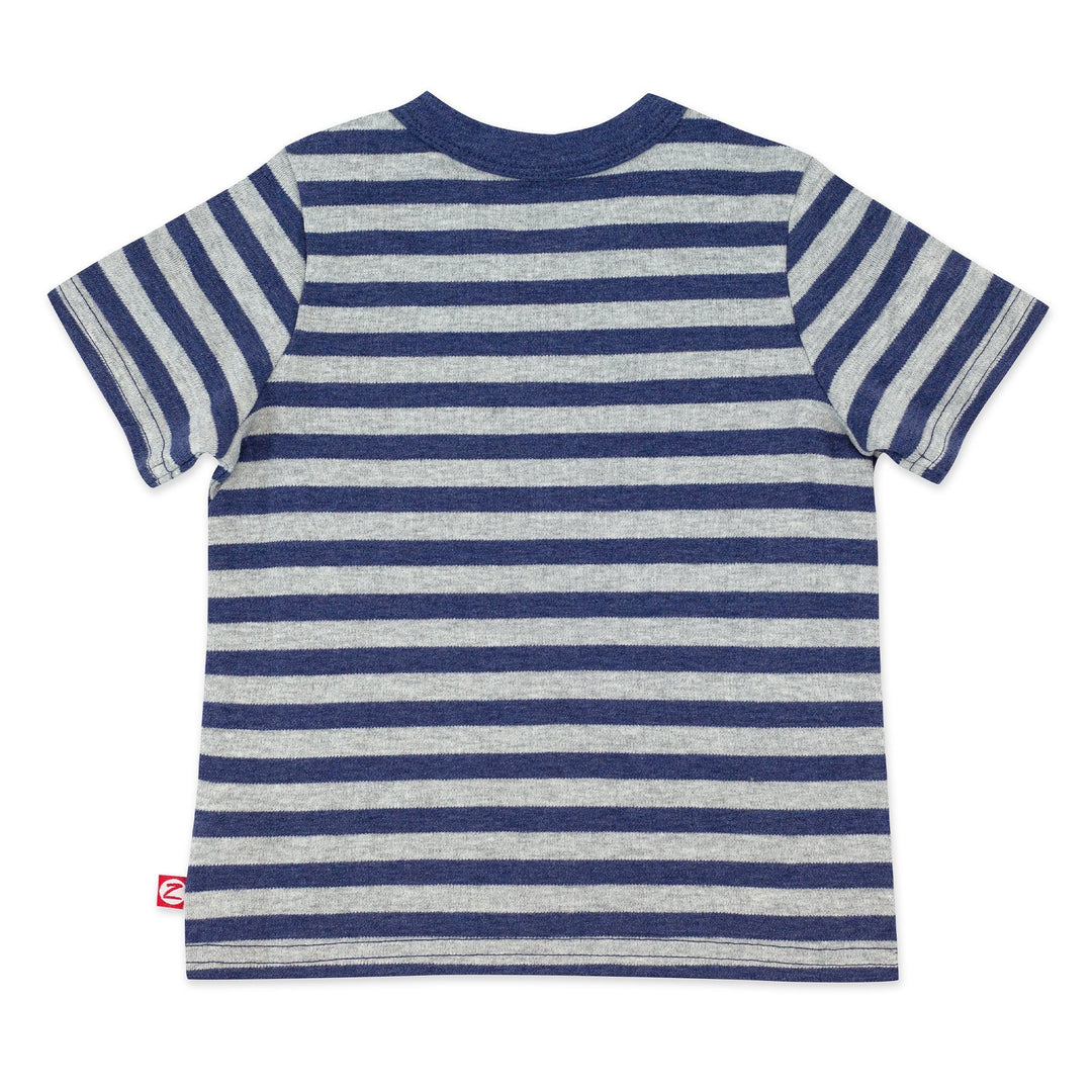 Zutano heather navy stripe organic cotton pocket tee
