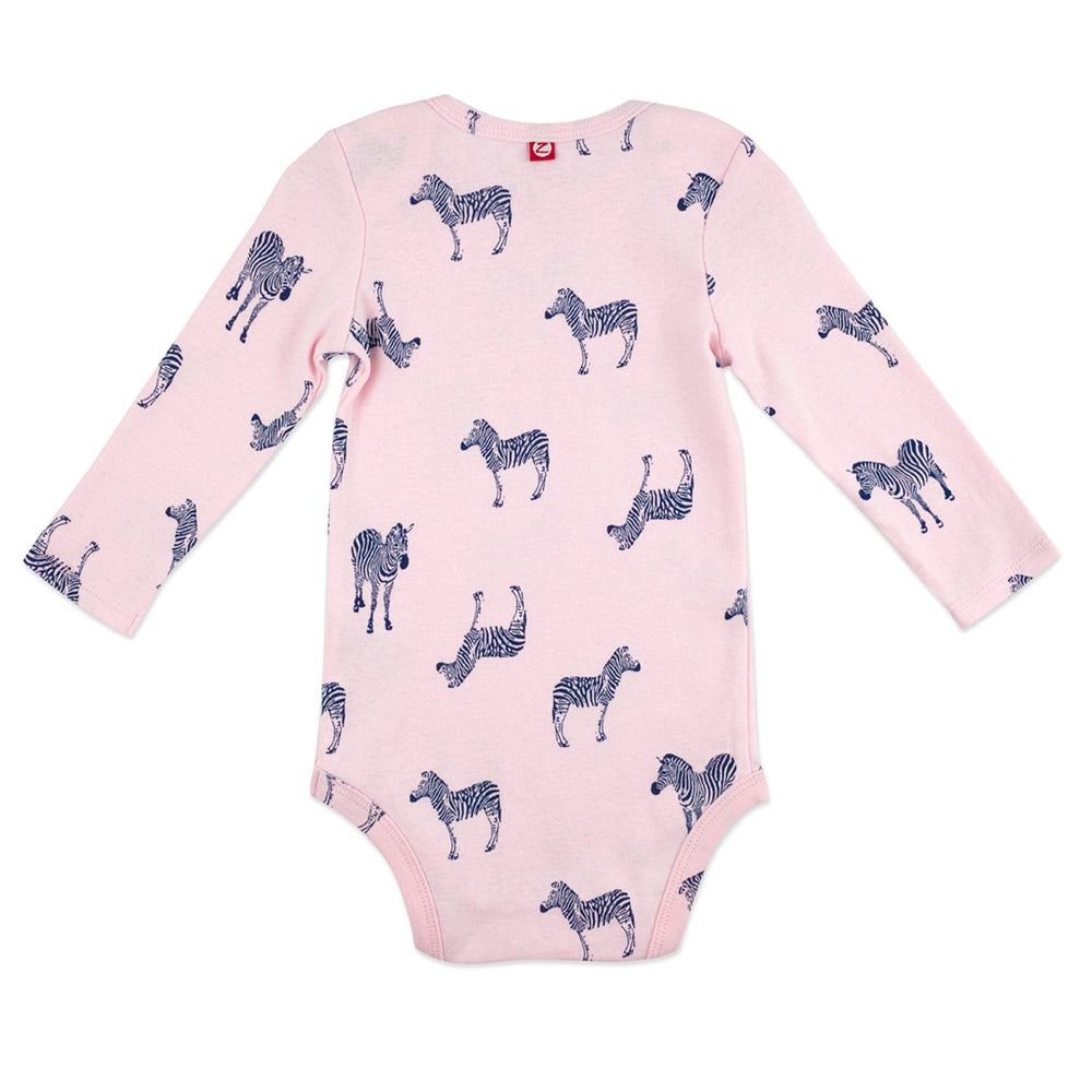 Zutano One Piece Zebra Organic Cotton Rib Bodysuit - Baby Pink