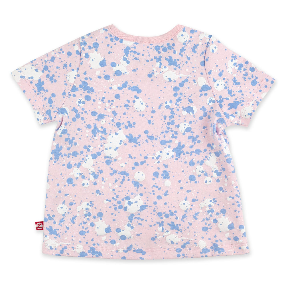 Paint Splatter Organic Cotton Short Sleeve Swing Top - Baby Pink