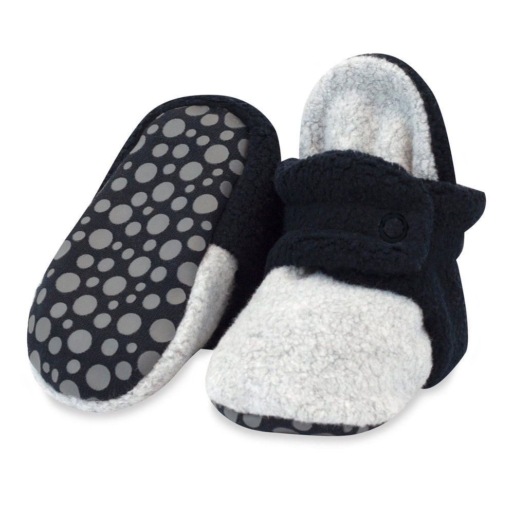 Zutano baby Bootie Double Cozie Fleece Gripper Baby Bootie - Black/Heather Gray