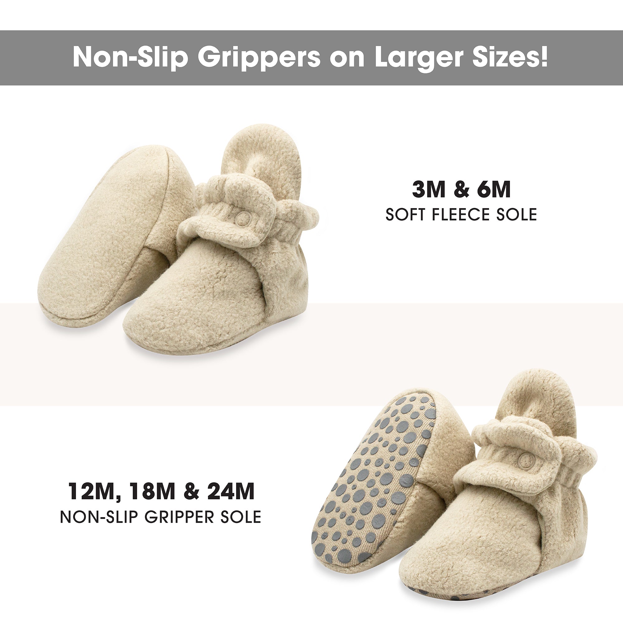 Zutano Cozie Fleece Stay-On Baby Bootie Slipper - Khaki