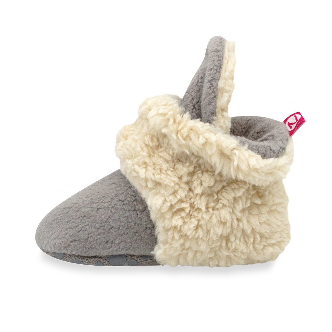 Zutano cozie furry gripper baby booties - Gray colored