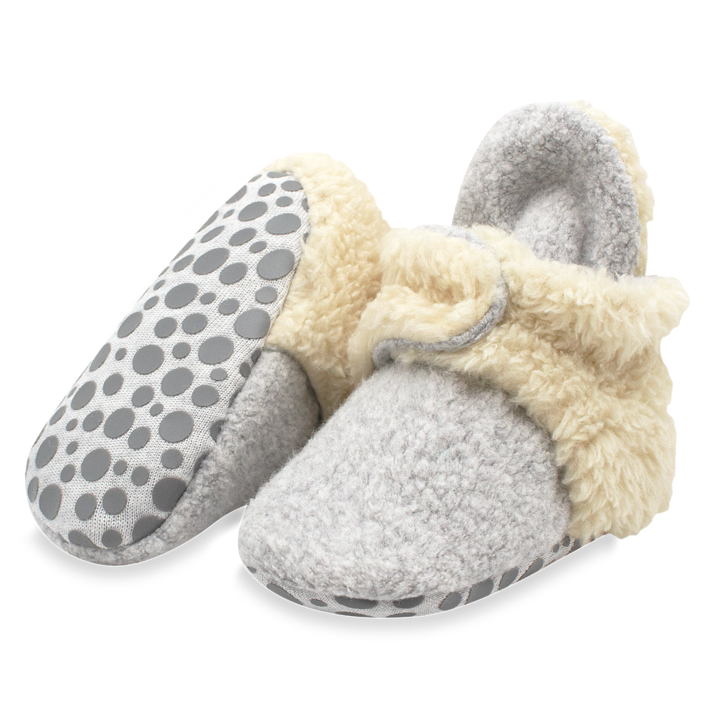 Zutano cozie furry gripper baby booties - Heather gray color