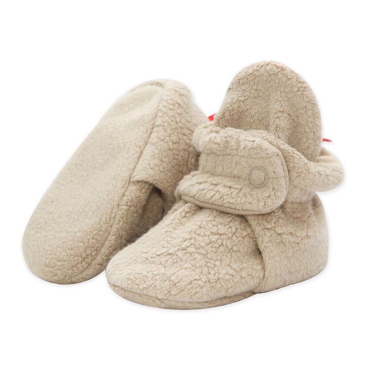 Zutano cozie fleece gripper baby booties - Khaki