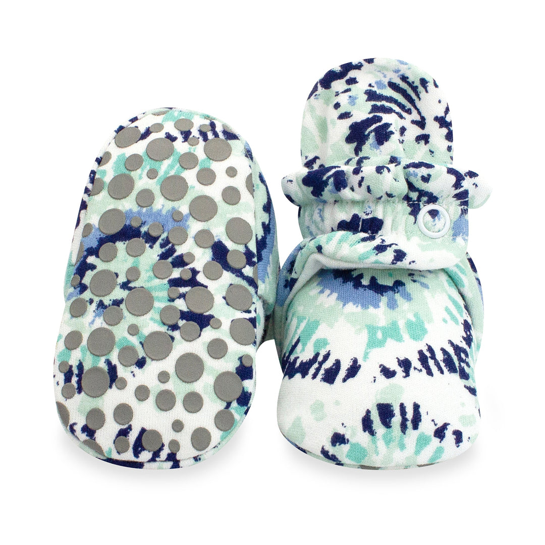 Organic cotton baby booties with a tie-dye pattern 