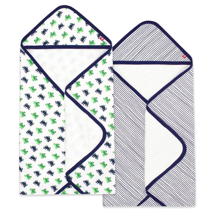Zutano baby Hooded Towel Frogs Organic Cotton Knit Terry Hooded Towel 2 Pack - Navy Multi
