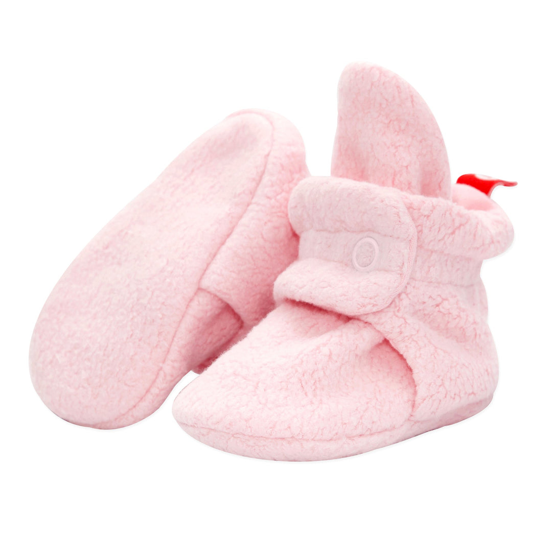 Zutano cozie fleece gripper baby booties - Baby pink