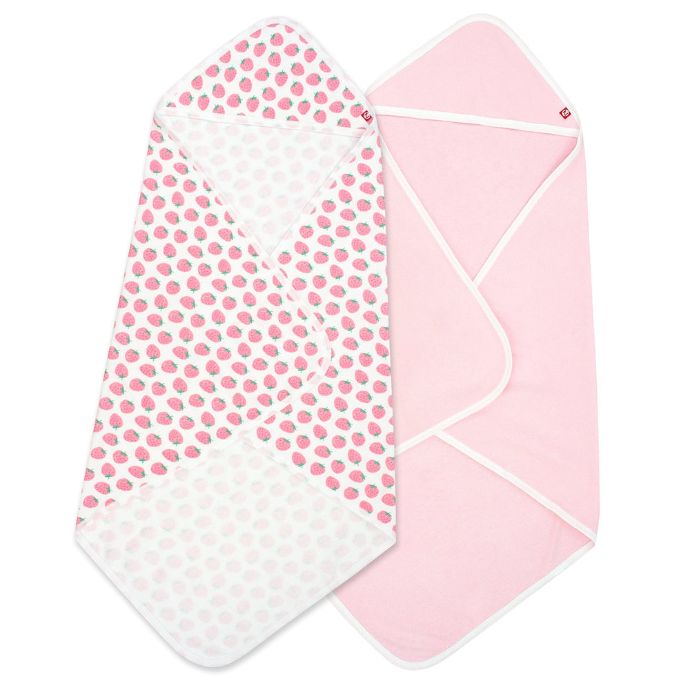 Zutano baby Hooded Towel Strawberries Organic Cotton Knit Terry Hooded Towel 2 Pack - Pink Multi