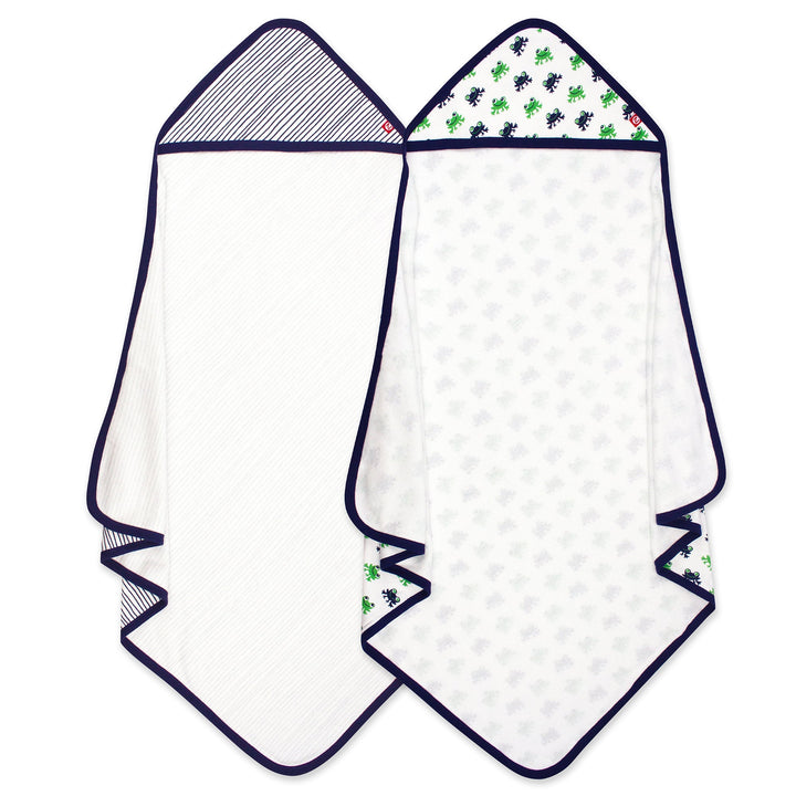 Zutano baby Hooded Towel Frogs Organic Cotton Knit Terry Hooded Towel 2 Pack - Navy Multi