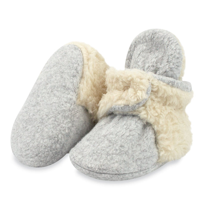 Zutano cozie furry gripper baby booties - Heather gray color