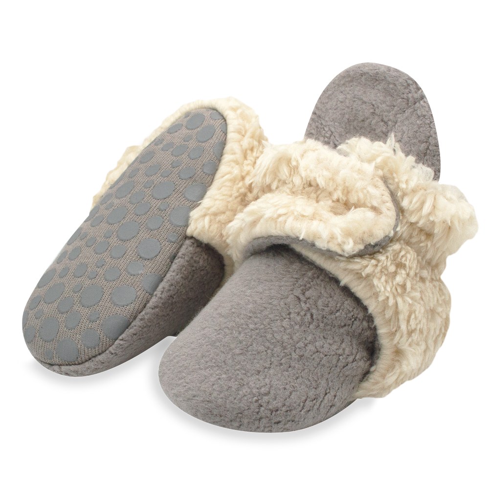 Zutano cozie furry gripper baby booties - Gray colored