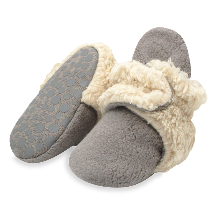 Zutano cozie furry gripper baby booties - Gray colored
