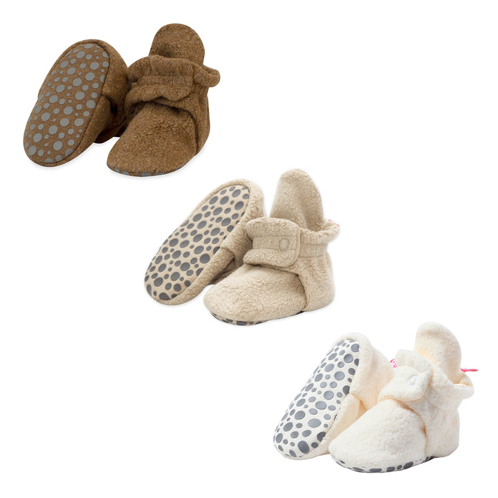 Zutano baby Bootie Cozie Fleece Gripper Baby Bootie 3 Pack - Heather Mocha/Khaki/Cream