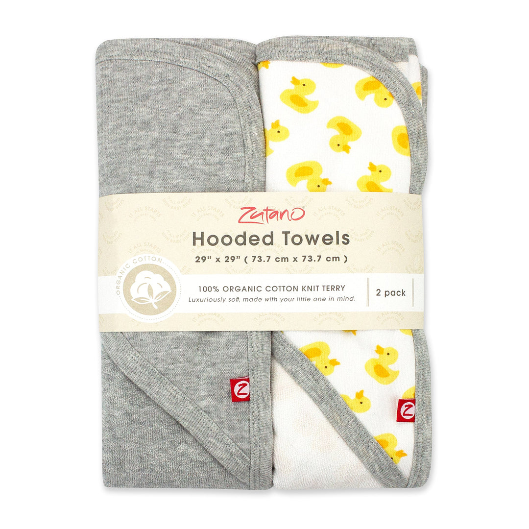Zutano baby Hooded Towel Ducks Organic Cotton Knit Terry Hooded Towel 2 Pack - Yellow Multi