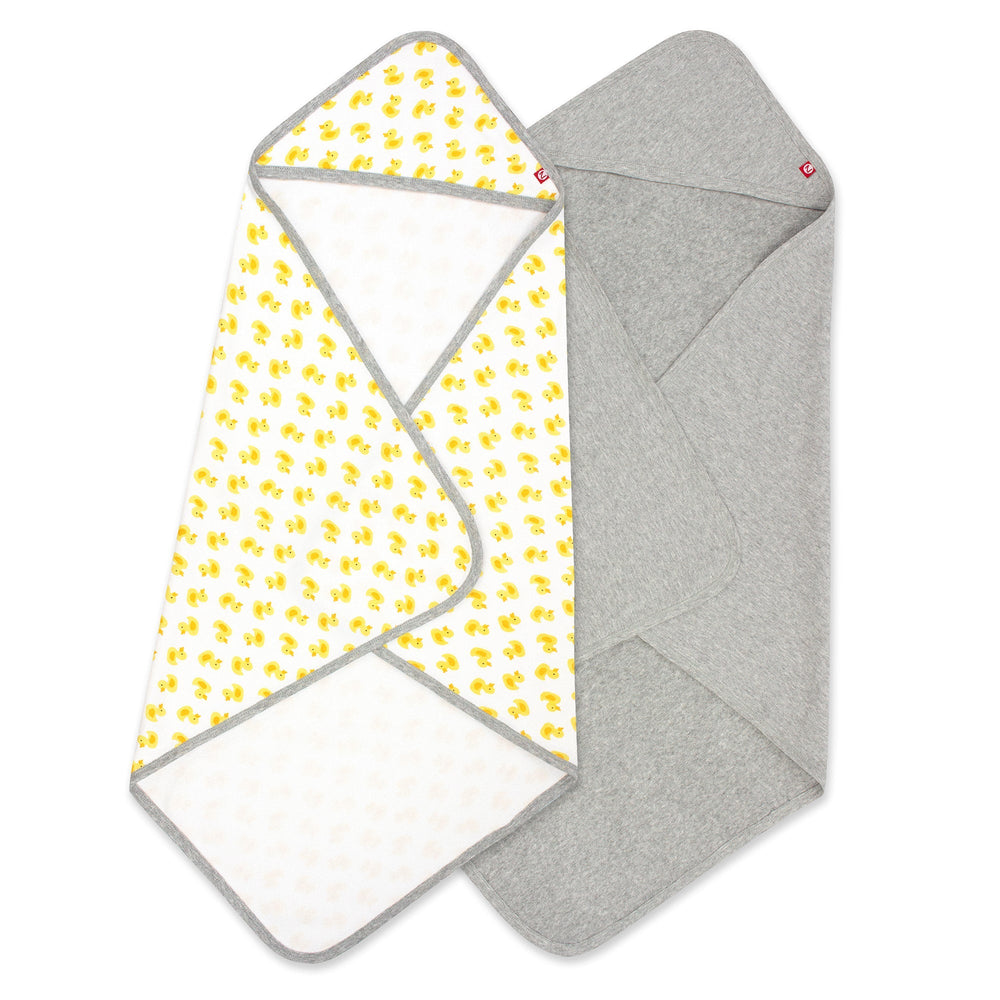 Zutano baby Hooded Towel Ducks Organic Cotton Knit Terry Hooded Towel 2 Pack - Yellow Multi