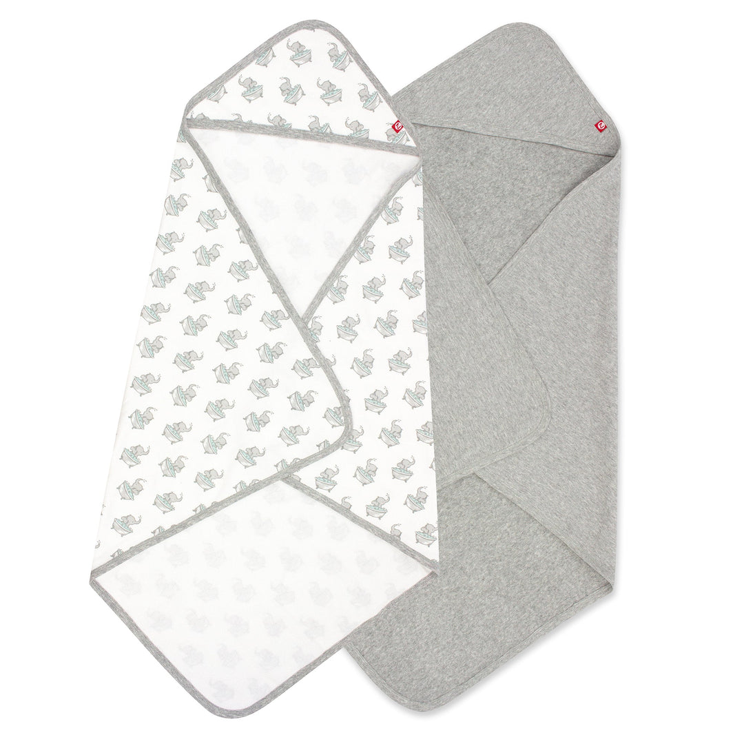 Zutano baby Hooded Towel Elephants Organic Cotton Knit Terry Hooded Towel 2 Pack - Gray Multi
