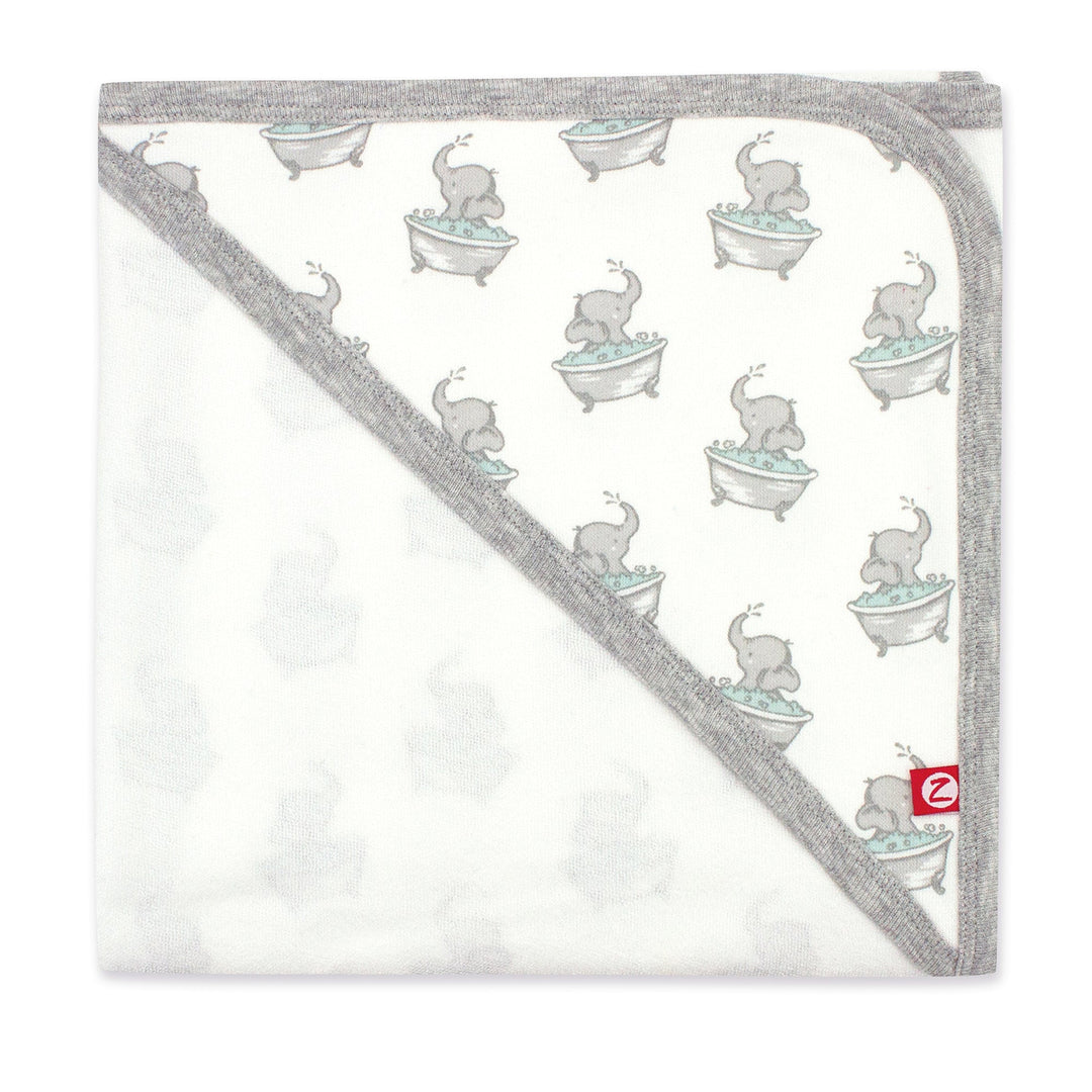 Zutano baby Hooded Towel Elephants Organic Cotton Knit Terry Hooded Towel - Gray