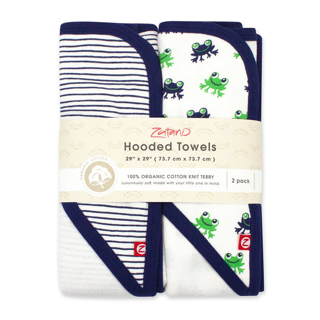Zutano baby Hooded Towel Frogs Organic Cotton Knit Terry Hooded Towel 2 Pack - Navy Multi