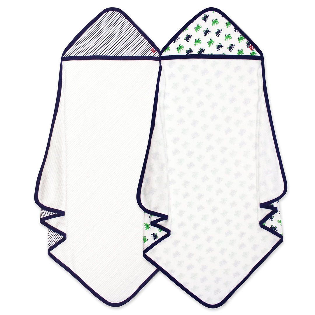 Zutano baby Hooded Towel Frogs Organic Cotton Knit Terry Hooded Towel 2 Pack - Navy Multi