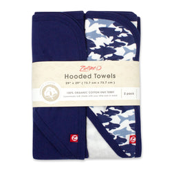 Zutano baby Hooded Towel Sharks Organic Cotton Knit Terry Hooded Towel 2 Pack - Navy Multi