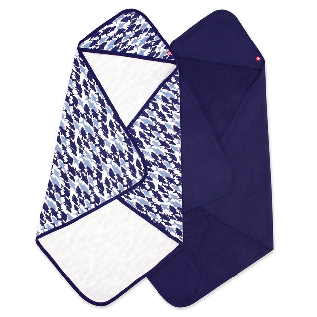 Zutano baby Hooded Towel Sharks Organic Cotton Knit Terry Hooded Towel 2 Pack - Navy Multi