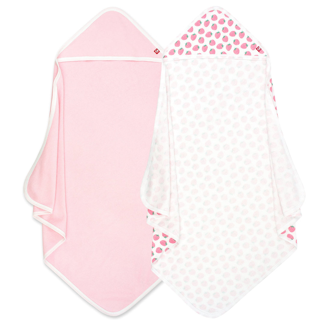Zutano baby Hooded Towel Strawberries Organic Cotton Knit Terry Hooded Towel 2 Pack - Pink Multi