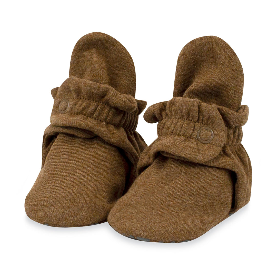 Baby booties with rubber grippers on the bottom
