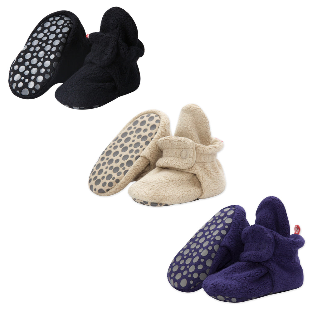 Zutano baby Bootie Cozie Fleece Gripper Baby Bootie 3 Pack - Black/Khaki/True Navy