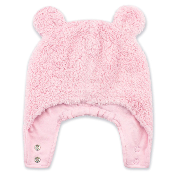 Furry bear hat set - Baby pink by Zutano