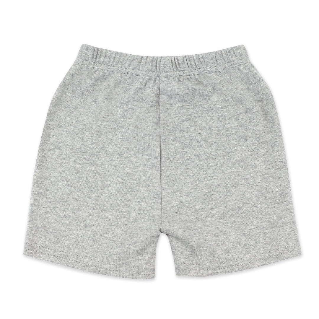 Heather gray organic cotton baby shorts with a elastic waistband.